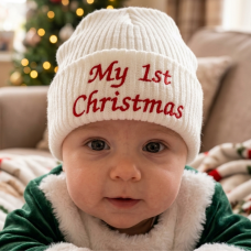 KW112: Baby Embroidered My 1st Christmas Knitted Hat (Newborn -3 Months)